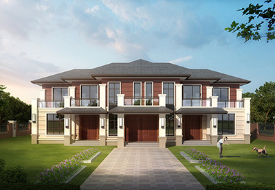 农村二层三拼别墅设计图纸及效果图